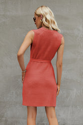 Tied Round Neck Sleeveless Sweater Dress OutfitFlow